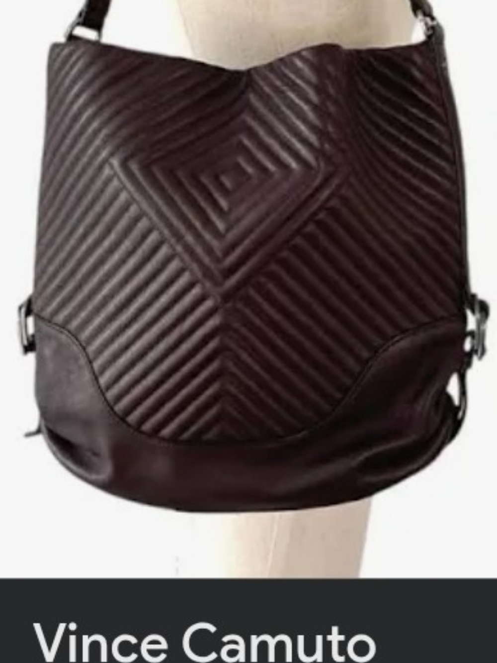 Vince Camuto Quilted Genuine Leather Dark Purple Shoulder Bag